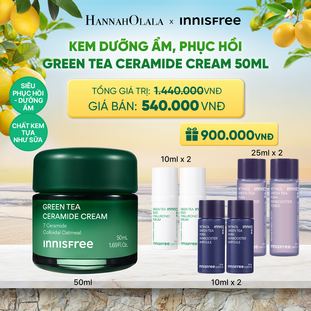  KEM DƯỠNG CẤP ẨM PHỤC HỒI INNISFREE GREEN TEA CERAMIDE CREAM 50ML 