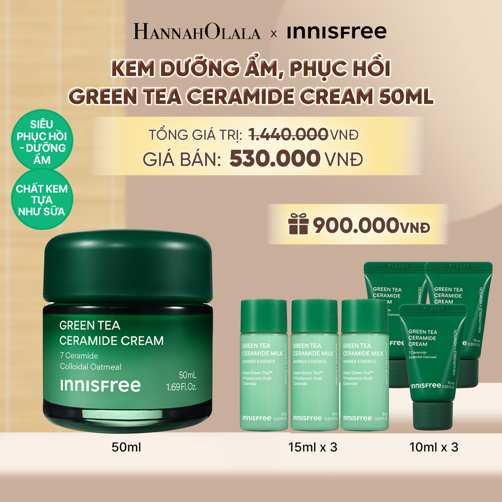  KEM DƯỠNG CẤP ẨM PHỤC HỒI INNISFREE GREEN TEA CERAMIDE CREAM 50ML 