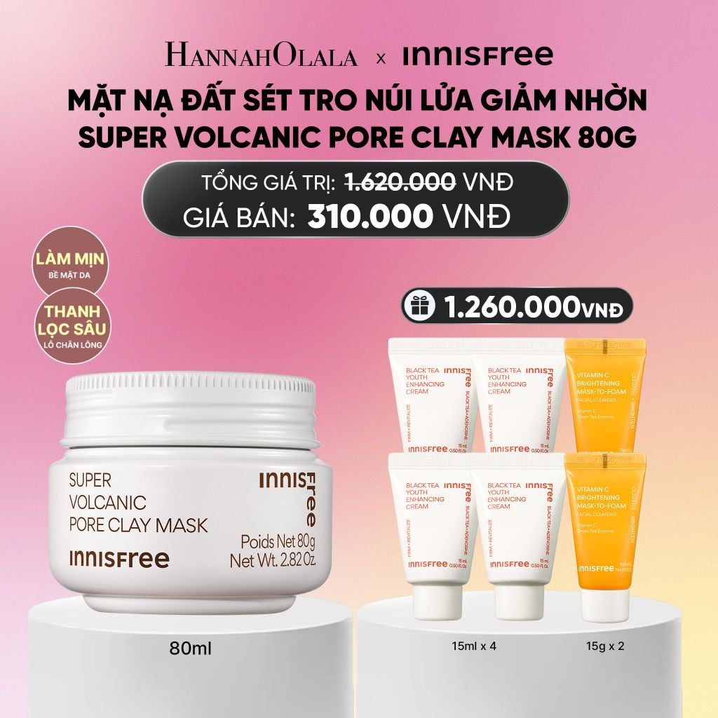  MẶT NẠ ĐẤT SÉT TRO NÚI LỬA GIẢM NHỜN, THU NHỎ LỖ CHÂN LÔNG INNISFREE SUPER VOLCANIC PORE CLAY MASK 80G_ A09 