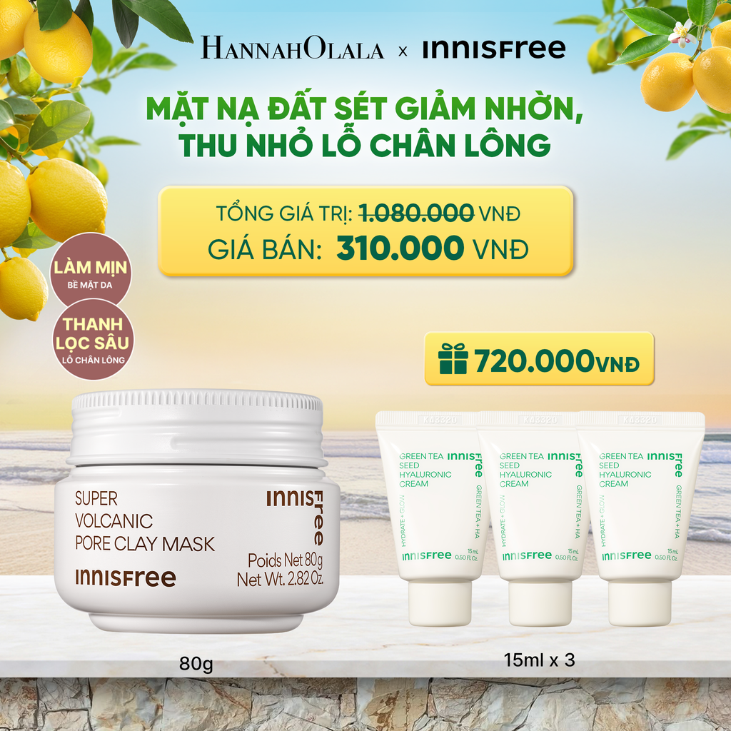  MẶT NẠ ĐẤT SÉT TRO NÚI LỬA GIẢM NHỜN THU NHỎ LỖ CHÂN LÔNG INNISFREE SUPER VOLCANIC PORE CLAY MASK 80G 