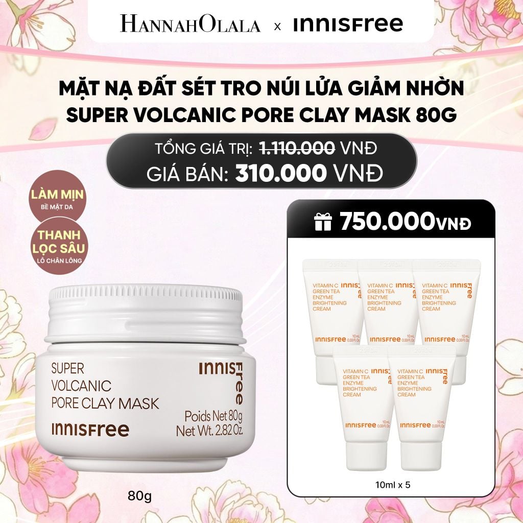  MẶT NẠ ĐẤT SÉT TRO NÚI LỬA GIẢM NHỜN, THU NHỎ LỖ CHÂN LÔNG INNISFREE SUPER VOLCANIC PORE CLAY MASK 80G 