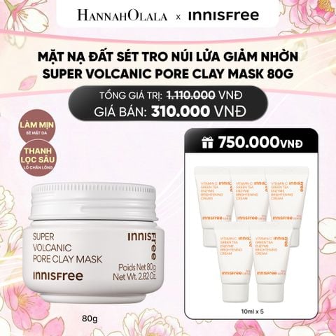  MẶT NẠ ĐẤT SÉT TRO NÚI LỬA GIẢM NHỜN, THU NHỎ LỖ CHÂN LÔNG INNISFREE SUPER VOLCANIC PORE CLAY MASK 80G 