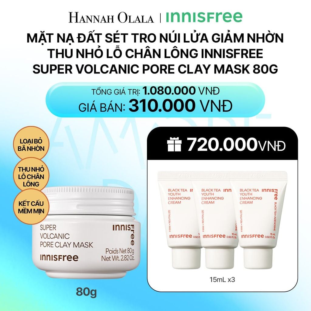  DEAL 7: MẶT NẠ ĐẤT SÉT TRO NÚI LỬA GIẢM NHỜN THU NHỎ LỖ CHÂN LÔNG INNISFREE SUPER VOLCANIC PORE CLAY MASK 80G_ A97 