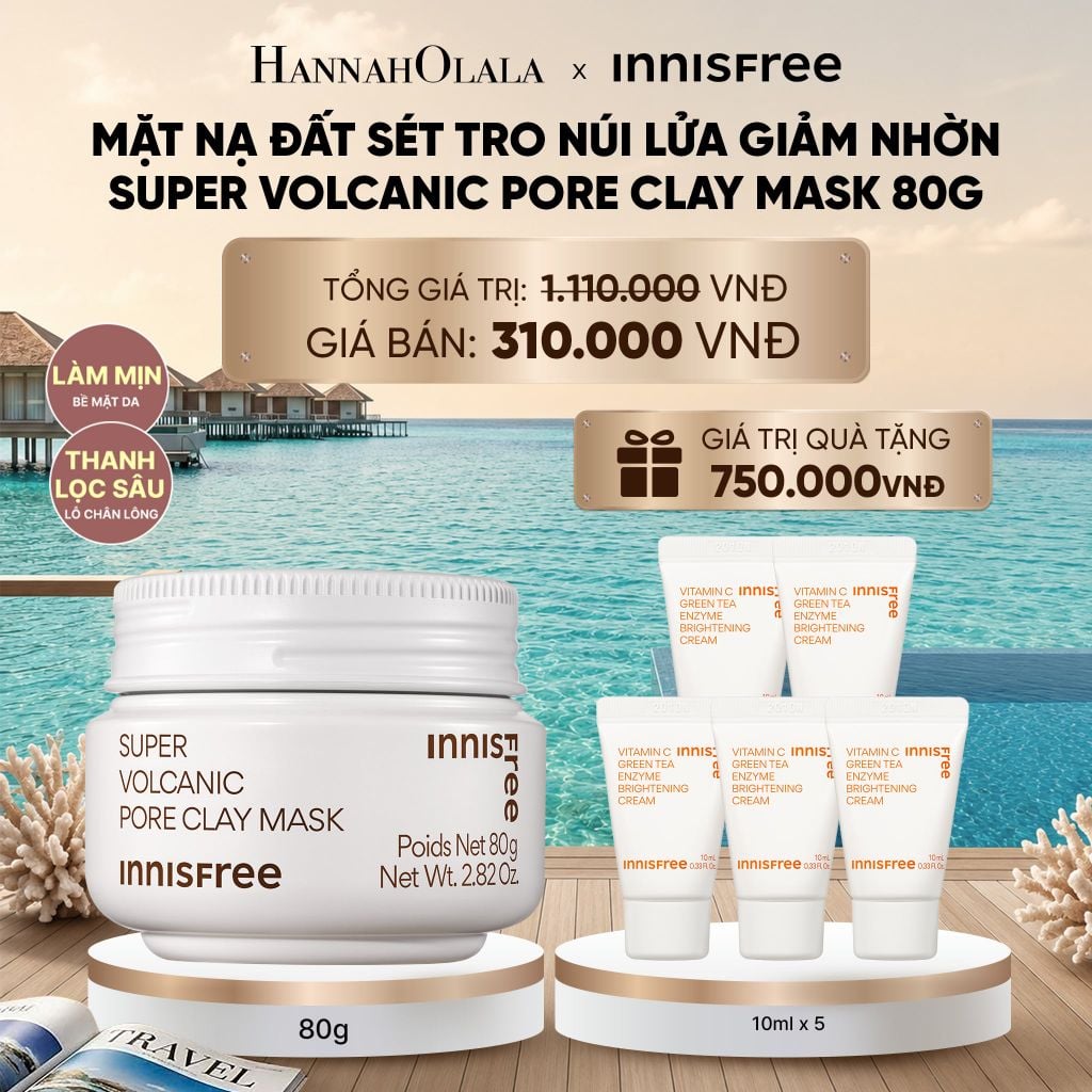  MẶT NẠ ĐẤT SÉT TRO NÚI LỬA GIẢM NHỜN, THU NHỎ LỖ CHÂN LÔNG INNISFREE SUPER VOLCANIC PORE CLAY MASK 80G 