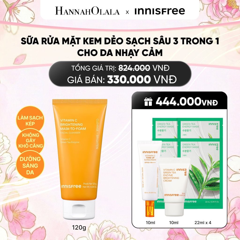  MỚI - SỮA RỬA MẶT KEM DẺO SẠCH SÂU SÁNG DA DỊU NHẸ INNISFREE VITAMIN C BRIGHTENING MASK-TO-FOAM FACIAL CLEANSER 120G 