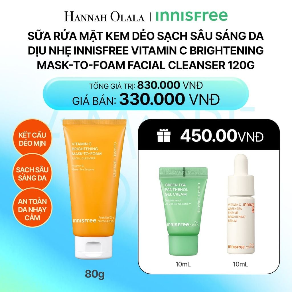  DEAL 15: [MỚI] SỮA RỬA MẶT KEM DẺO SẠCH SÂU SÁNG DA DỊU NHẸ INNISFREE VITAMIN C BRIGHTENING MASK-TO-FOAM FACIAL CLEANSER 120G_ A103 