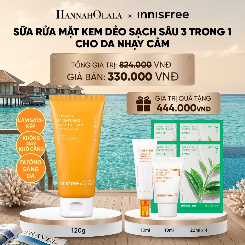  MỚI - SỮA RỬA MẶT KEM DẺO SẠCH SÂU SÁNG DA DỊU NHẸ INNISFREE VITAMIN C BRIGHTENING MASK-TO-FOAM FACIAL CLEANSER 120G_ D833 