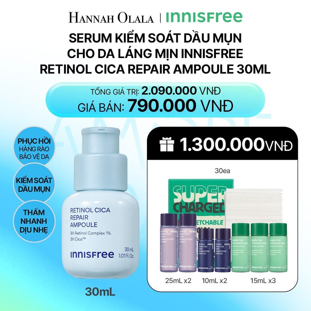  DEAL 9: SERUM KIỂM SOÁT DẦU MỤN CHO DA LÁNG MỊN INNISFREE RETINOL CICA REPAIR AMPOULE 30ML_ A95 
