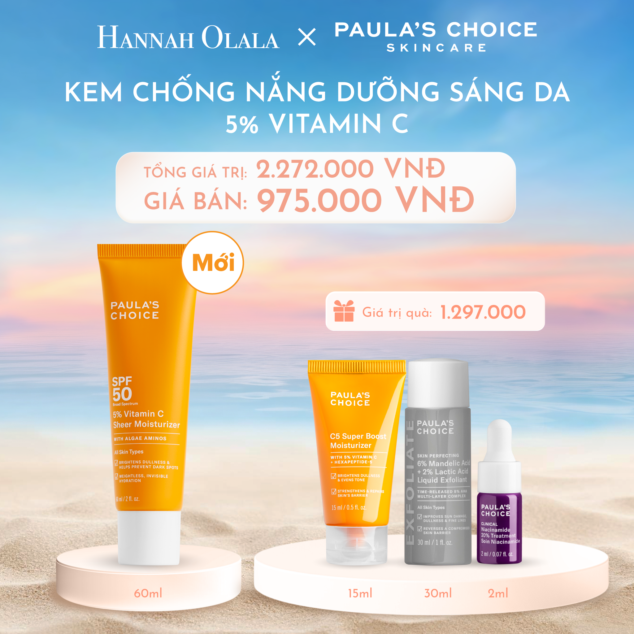  C106_[MỚI] DEAL 5.1: KEM CHỐNG NẮNG DƯỠNG ẨM GIÚP LÀM SÁNG VÀ ĐỀU MÀU DA VỚI 5% VITAMIN C SPF 50 60ML 