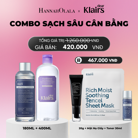  COMBO DEAR, KLAIRS NƯỚC HOA HỒNG SUPPLE PREPARATION UNSCENTED TONER 180ML (IP04) DEAR KLAIRS NƯỚC TẨY TRANG SUPPLE PREPARATION UNSCENTED CLEANSING WATER 400ML (IP04)_A1847 
