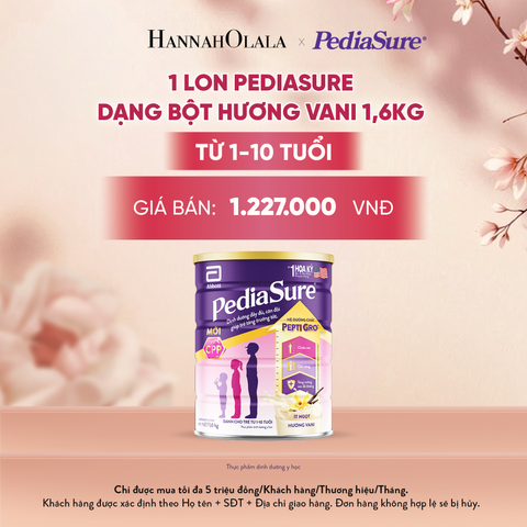  1 LON PEDIASURE DẠNG BỘT HƯƠNG VANI 1,6KG (DÙNG CHO BÉ 1-10 TUỔI) DEAL 13: - A1894 