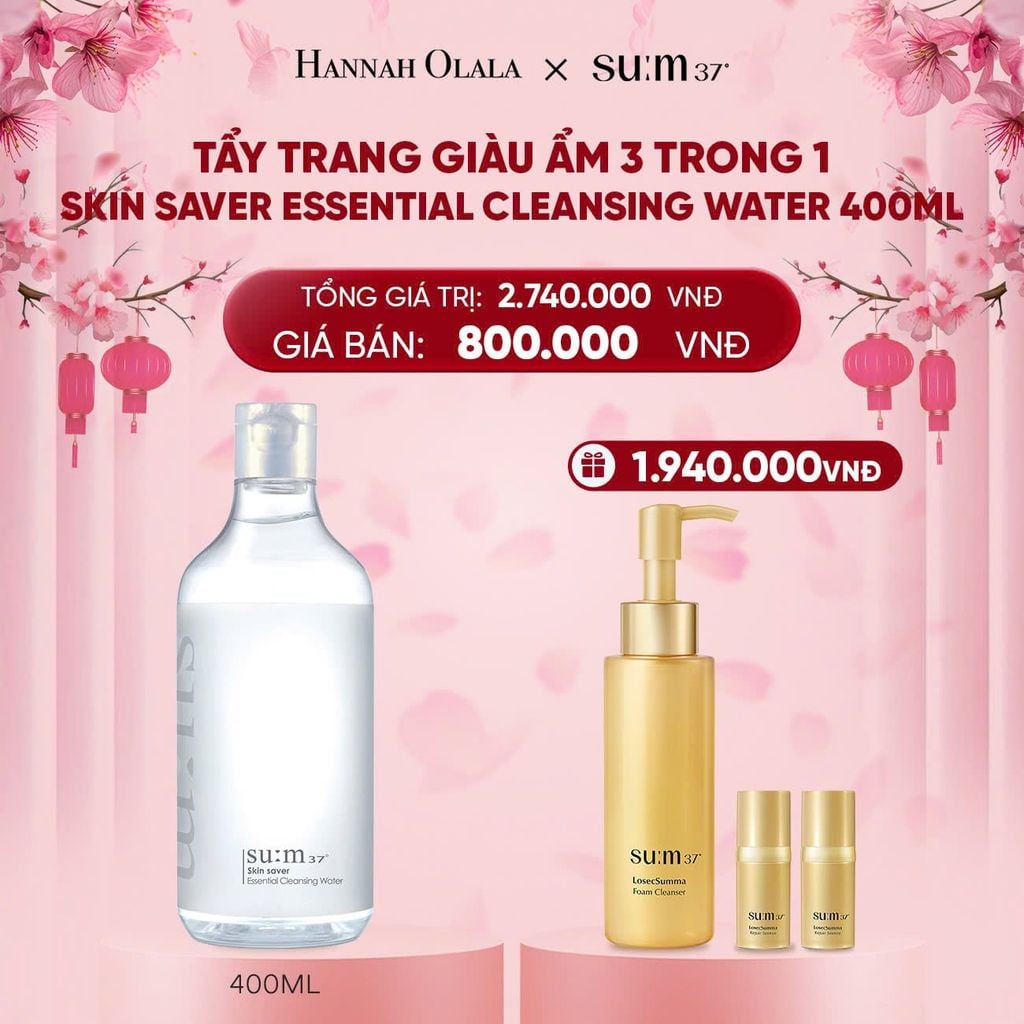  DEAL 13: TẨY TRANG GIÀU ẨM 3 TRONG 1 SU:M37 SKIN SAVER ESSENTIAL CLEANSING WATER 400ML 