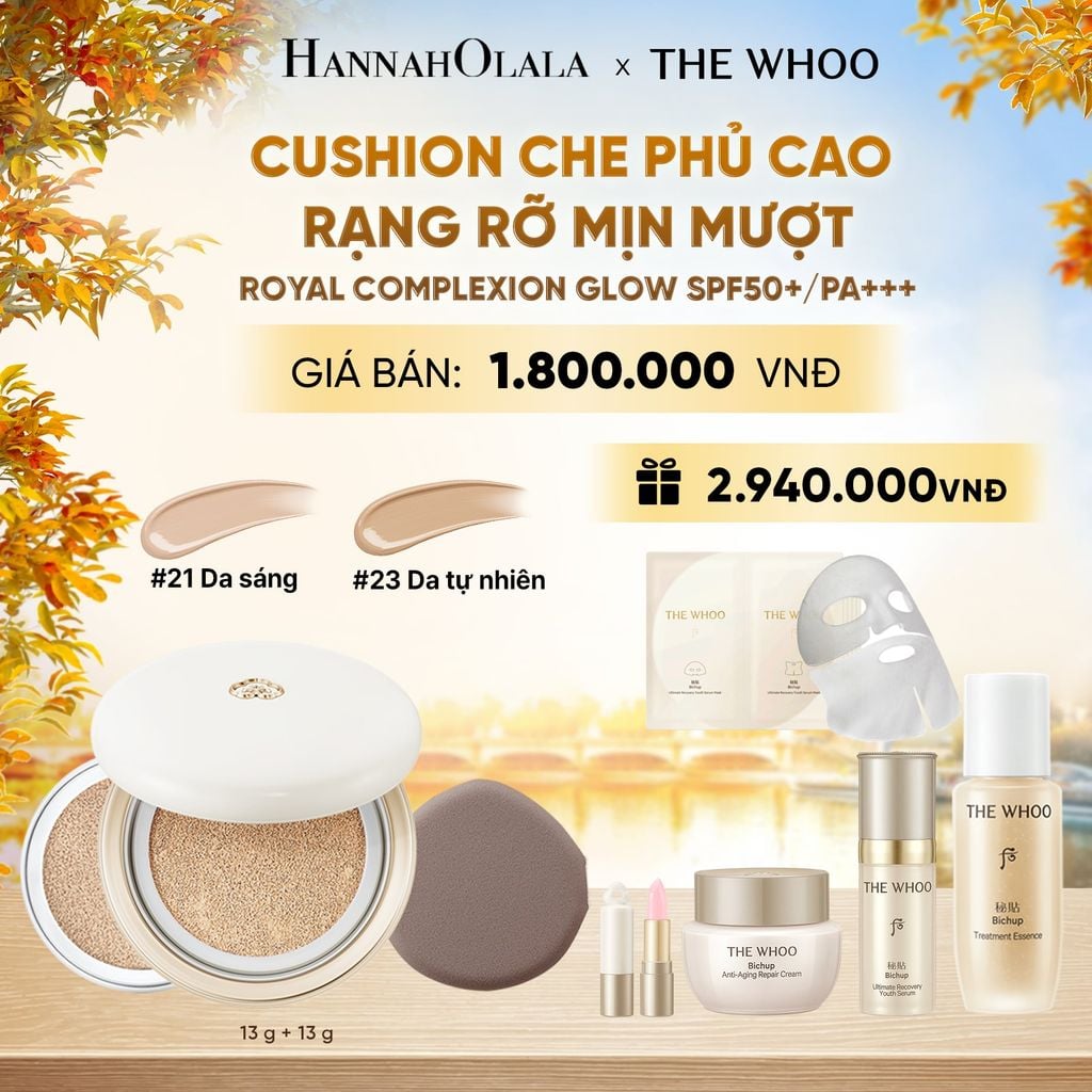  [TẶNG KÈM 1 LÕI] CUSHION CHE PHỦ CAO RẠNG RỠ MỊN MƯỢT THE WHOO ROYAL COMPLEXION GLOW SPF50+/PA+++ - E2114 