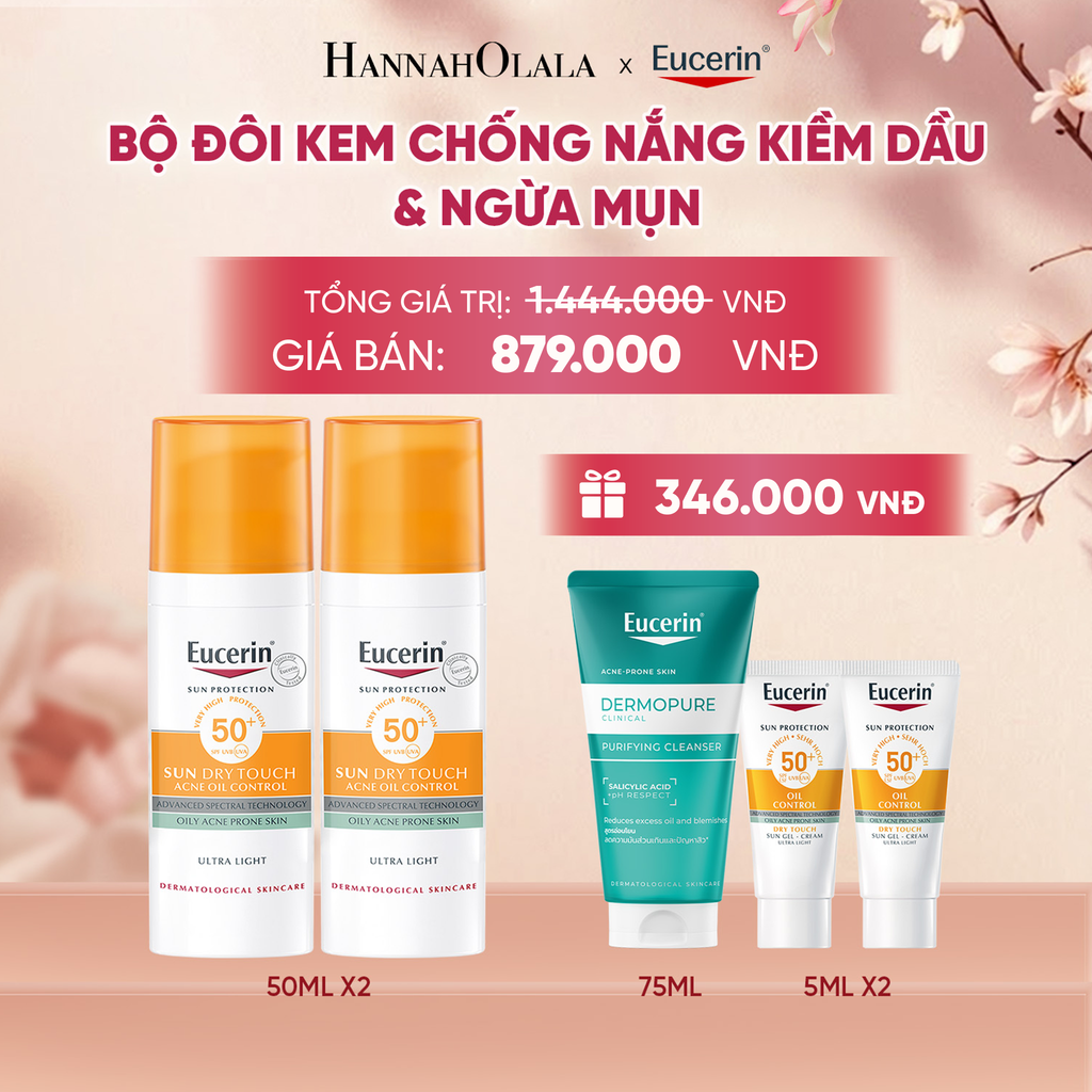  BỘ ĐÔI KEM CHỐNG NẮNG GIÚP HỖ TRỢ GIẢM BÓNG NHỜN EUCERIN SUN DRY TOUCH OIL CONTROL FACE SPF50+ 50ML - A634 