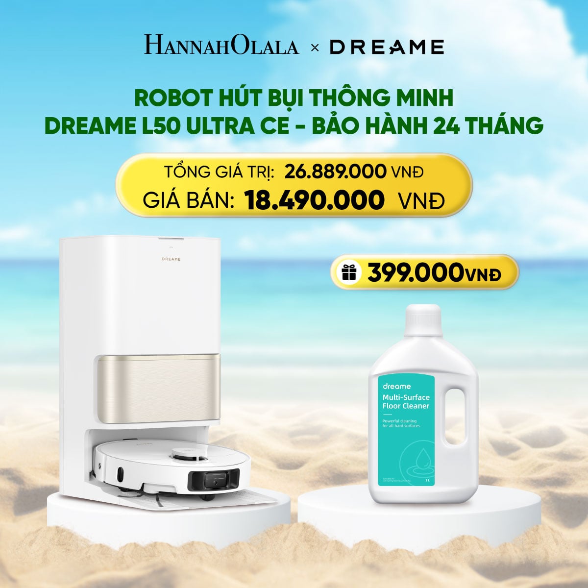 Robot Hút Bụi DREAME L50 ULTRA CE Lực Hút 25000PA Tự Giặt Giẻ Nước Nóng 80°C