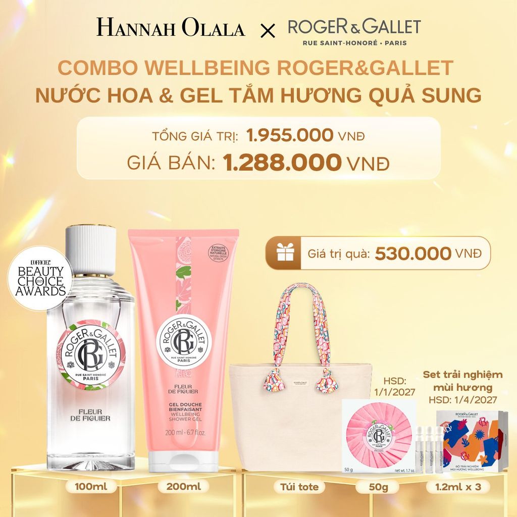  C366_DEAL 3: COMBO LƯU HƯƠNG WELBEING ROGER&GALLLET: NƯỚC HOA 100ML & GEL TẮM 200ML 