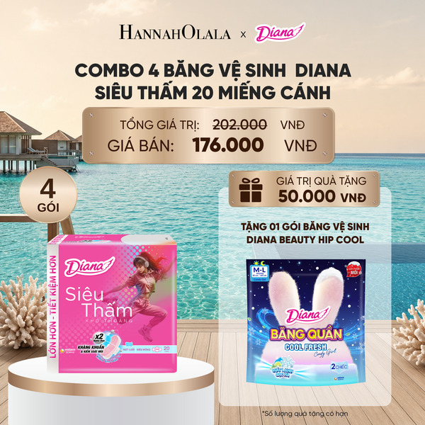  COMBO 4 BĂNG VỆ SINH DIANA SIÊU THẤM 20 MIẾNG CÁNH_ D481 