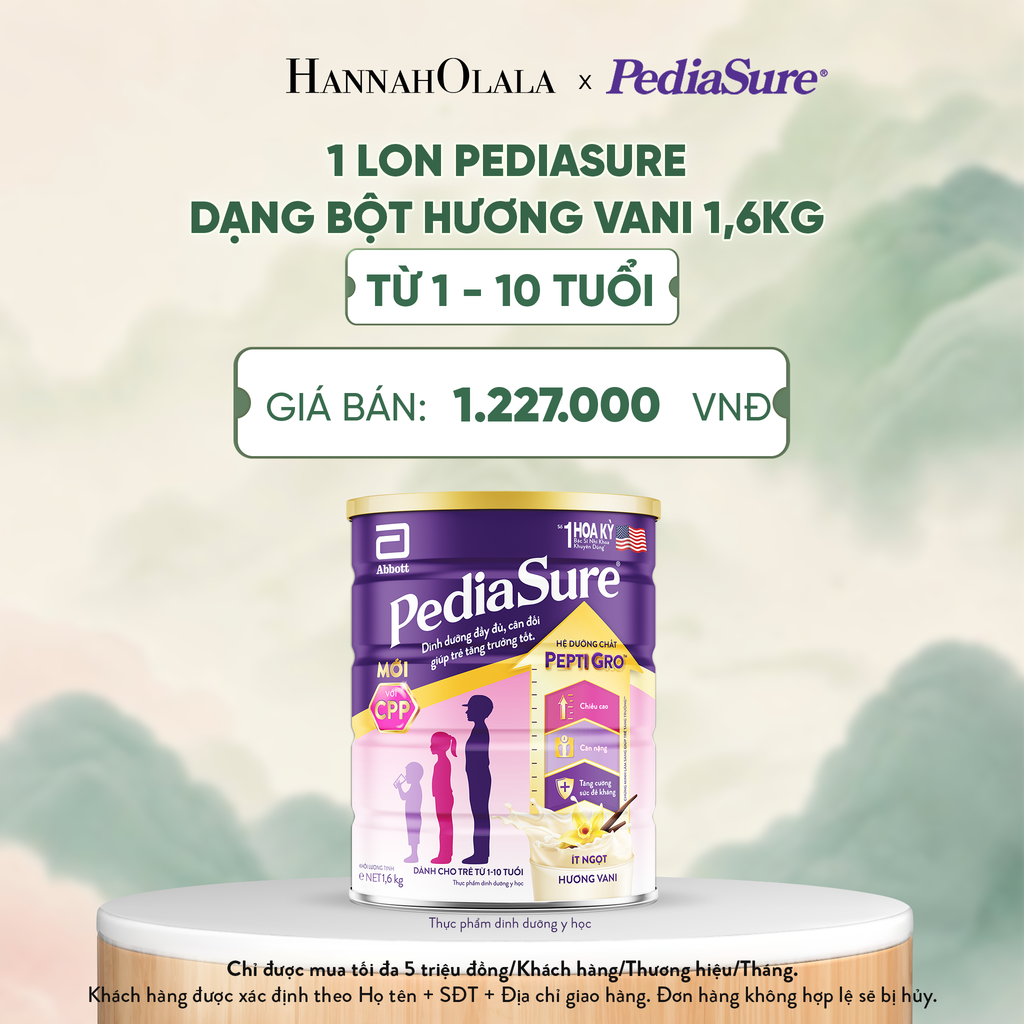  1 LON PEDIASURE DẠNG BỘT HƯƠNG VANI 1,6KG (DÙNG CHO BÉ 1-10 TUỔI) - A1578 