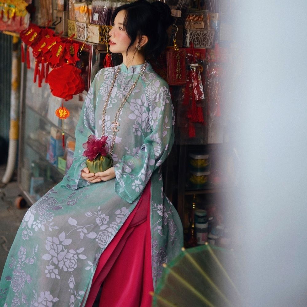  A619_DEAL 2: SET ÁO DÀI 3 MÓN CẨM HOA CÁC 