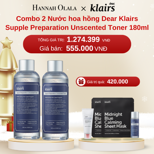  A1000_DEAL 4: COMBO 02 PCS DEAR, KLAIRS NƯỚC HOA HỒNG SUPPLE PREPARATION UNSCENTED TONER 180ML 