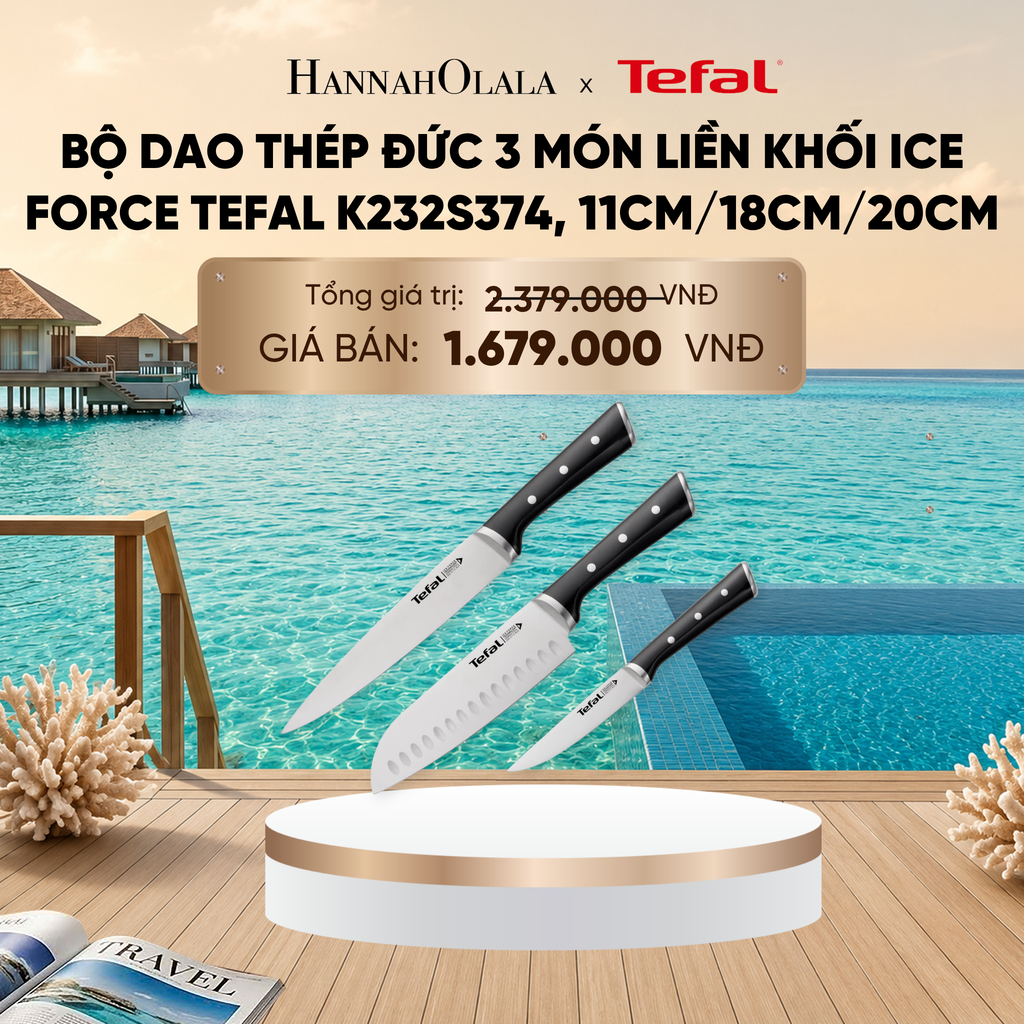  BỘ DAO THÉP ĐỨC 3 MÓN LIỀN KHỐI ICE FORCE TEFAL K232S374, 11CM/18CM/20CM_ D617 