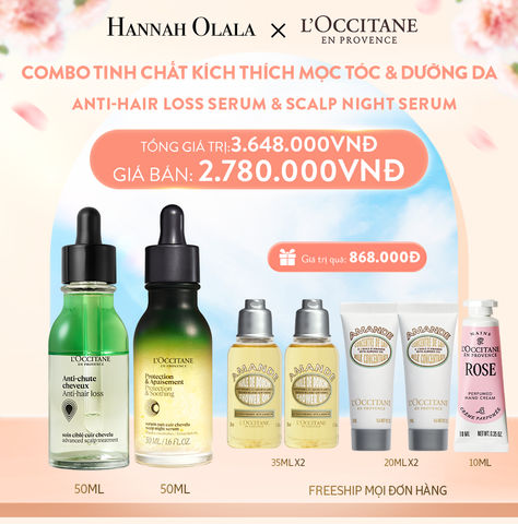  A453_DEAL 13: COMBO TINH CHẤT KÍCH THÍCH MỌC TÓC ANTI-HAIR LOSS SERUM VÀ TINH CHẤT DƯỠNG DA ĐẦU BAN ĐÊM L'OCCITANE SCALP NIGHT SERUM 50ML 