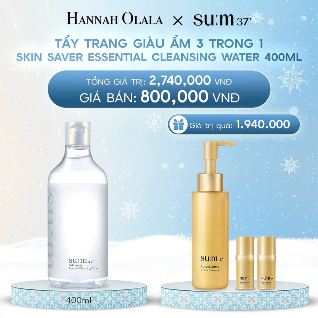 DEAL 13: TẨY TRANG GIÀU ẨM 3 TRONG 1 SU:M37 SKIN SAVER ESSENTIAL CLEANSING WATER 400ML 