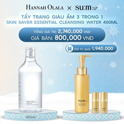  DEAL 13: TẨY TRANG GIÀU ẨM 3 TRONG 1 SU:M37 SKIN SAVER ESSENTIAL CLEANSING WATER 400ML 