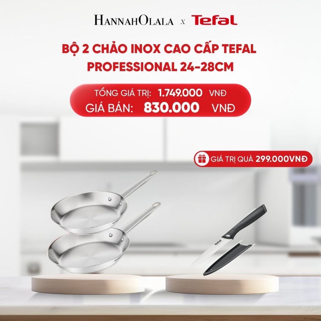  B219_DEAL 16.1: BỘ 2 CHẢO INOX CAO CẤP TEFAL PROFESSIONAL 24-28CM 