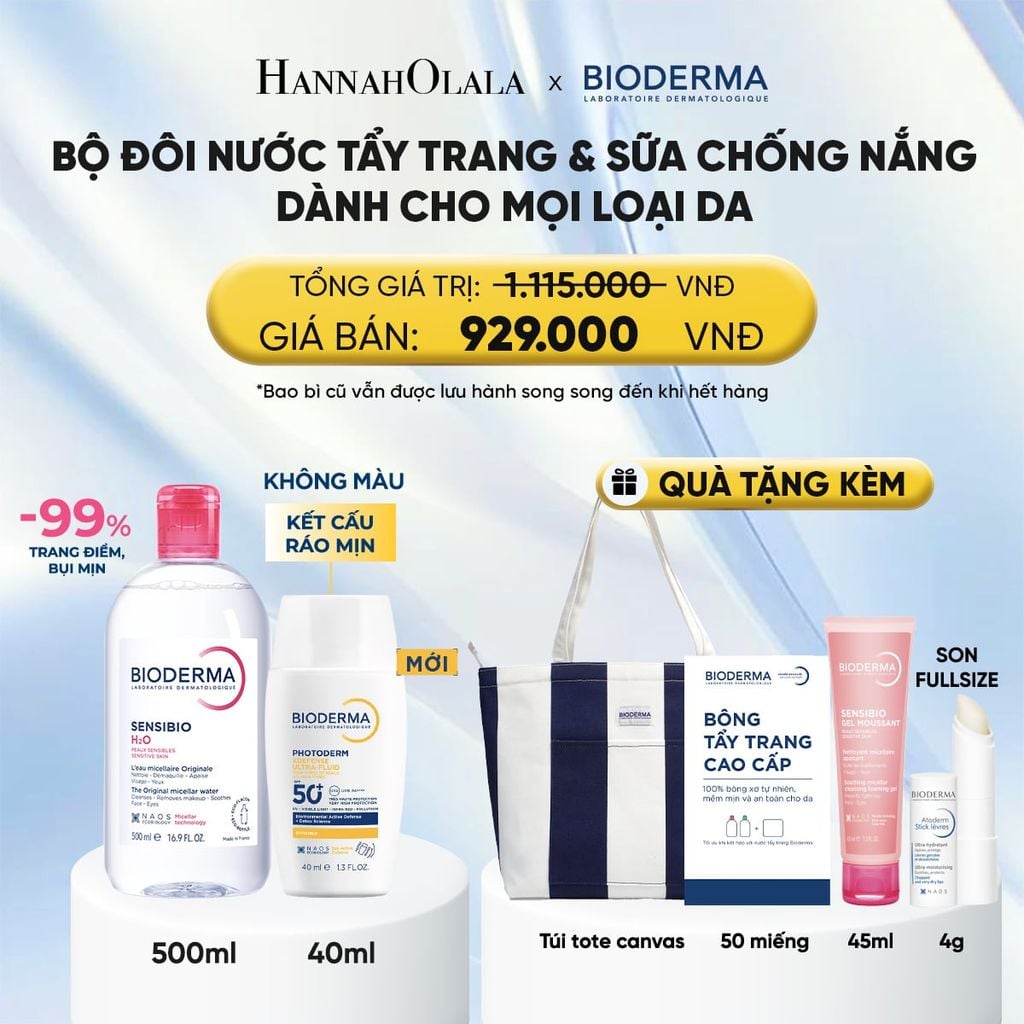  BỘ ĐÔI NƯỚC TẨY TRANG VÀ SỮA CHỐNG NẮNG PHỔ RỘNG RÁO MỊN CHO MỌI LOẠI DA (CHỌN MÀU) 