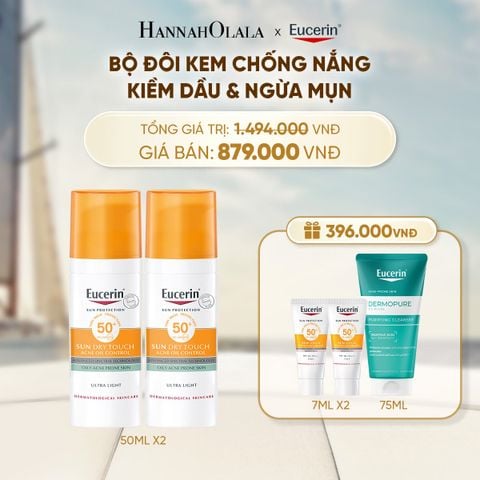  BỘ ĐÔI KEM CHỐNG NẮNG GIÚP HỖ TRỢ GIẢM BÓNG NHỜN EUCERIN SUN DRY TOUCH OIL CONTROL FACE SPF50+ 50ML 