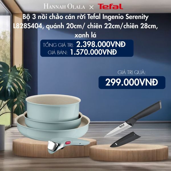  M209_DEAL 12.2: BỘ 3 NỒI CHẢO CÁN RỜI TEFAL INGENIO SERENITY L827S404, QUÁNH 20CM/ CHIÊN 22CM/CHIÊN 28CM 