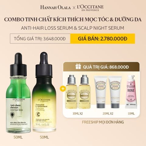  DEAL 13: COMBO TINH CHẤT KÍCH THÍCH MỌC TÓC ANTI-HAIR LOSS SERUM VÀ TINH CHẤT DƯỠNG DA ĐẦU BAN ĐÊM L'OCCITANE SCALP NIGHT SERUM 50ML 