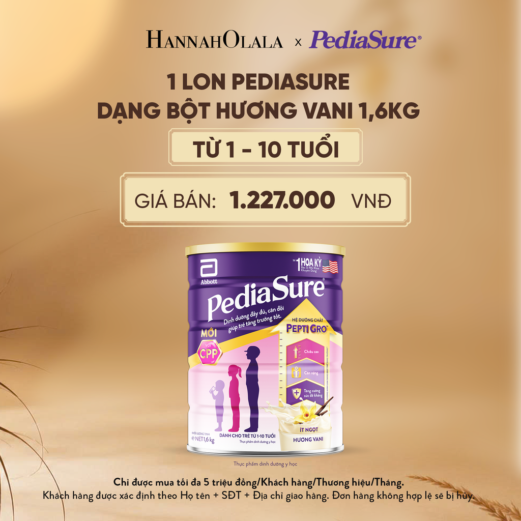  1 LON PEDIASURE DẠNG BỘT HƯƠNG VANI 1,6KG (DÙNG CHO BÉ 1-10 TUỔI) - E192 