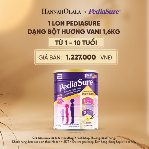  1 LON PEDIASURE DẠNG BỘT HƯƠNG VANI 1,6KG (DÙNG CHO BÉ 1-10 TUỔI) - E192 