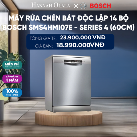  MÁY RỬA CHÉN BÁT ĐỘC LẬP 14 BỘ BOSCH SMS4HMI07E - SERIES 4 (60CM) 