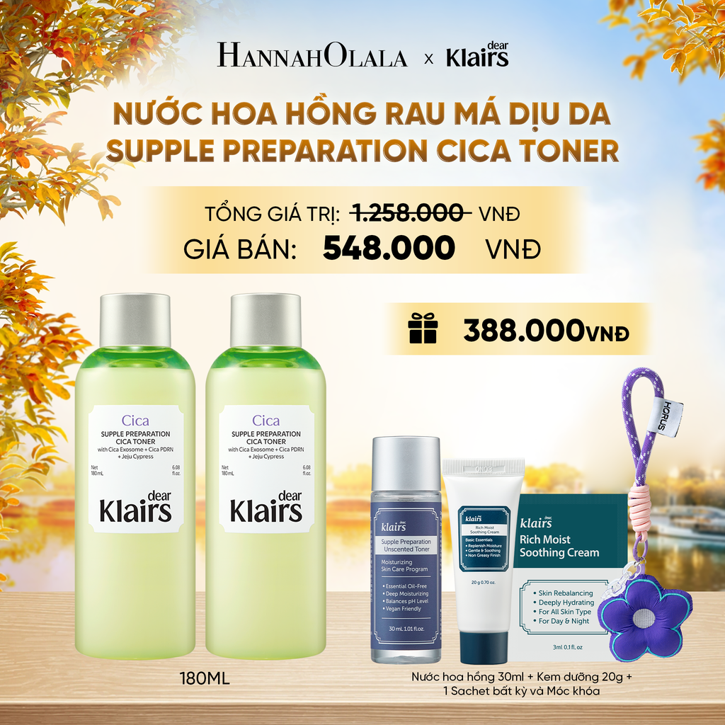  COMBO 2 DEAR KLAIRS NƯỚC HOA HỒNG SUPPLE PREPARATION CICA TONER 180ML (IP04) - E158 