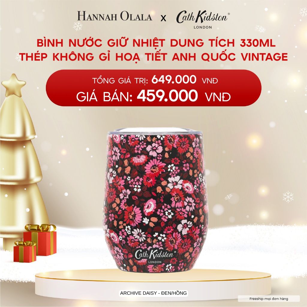  A439_DEAL 13: BÌNH NƯỚC GIỮ NHIỆT CATH KIDSTON DUNG TÍCH 330ML THÉP KHÔNG GỈ HOẠ TIẾT ANH QUỐC VINTAGE 
