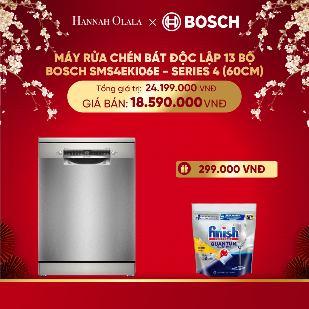  DEAL 13: MÁY RỬA CHÉN BÁT ĐỘC LẬP 13 BỘ BOSCH SMS4EKI06E - SERIES 4 (60CM) 