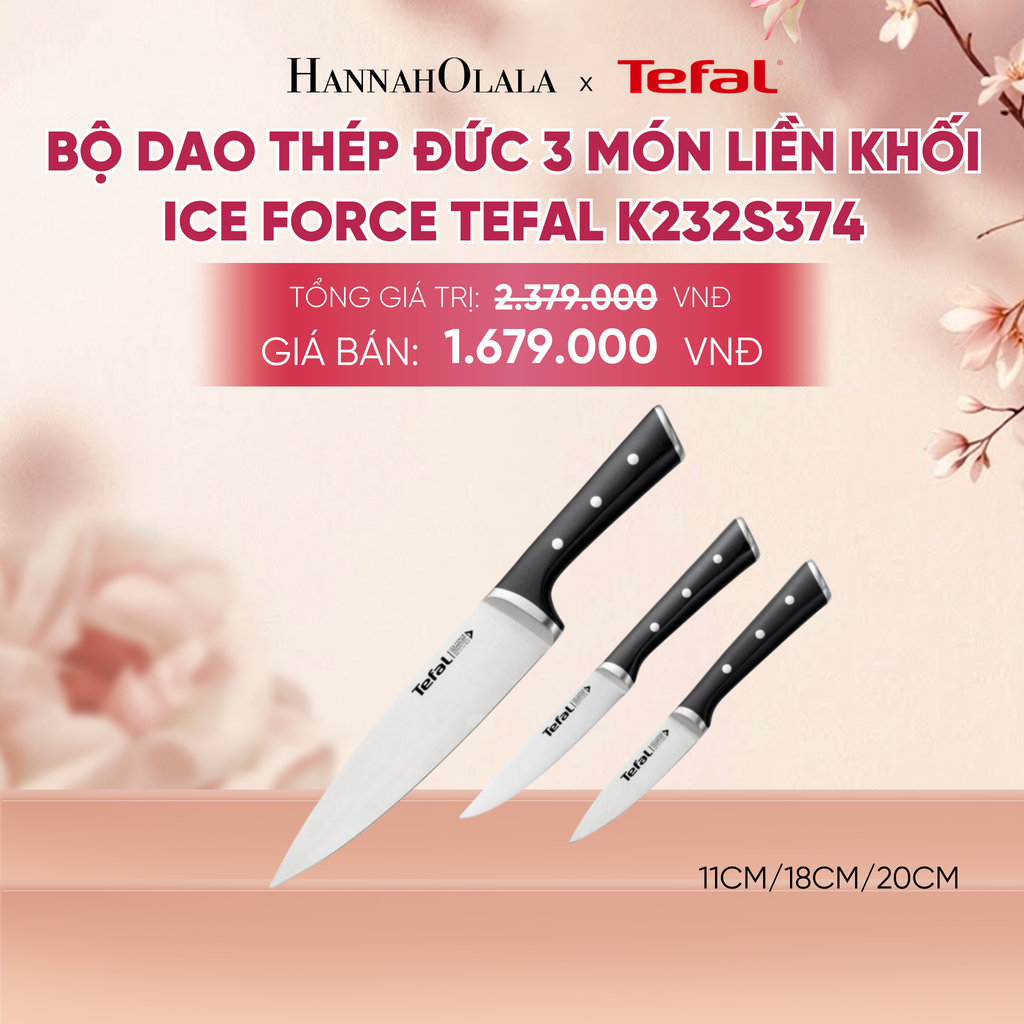  BỘ DAO THÉP ĐỨC 3 MÓN LIỀN KHỐI ICE FORCE TEFAL K232S374, 11CM/18CM/20CM - A487 