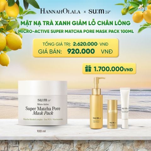  MẶT NẠ TRÀ XANH GIẢM LỖ CHÂN LÔNG SU:M37 MICRO-ACTIVE SUPER MATCHA PORE MASK PACK 100ML - A39 