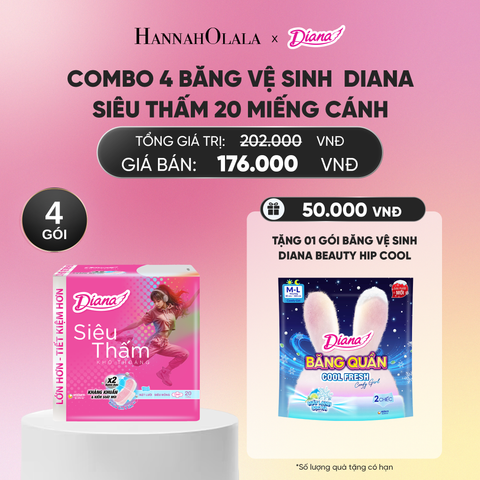  COMBO 4 BĂNG VỆ SINH DIANA SIÊU THẤM 20 MIẾNG CÁNH_A1768 