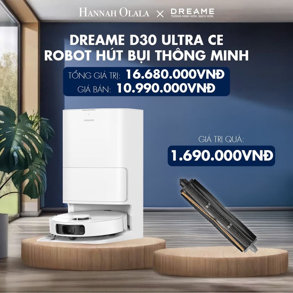  DREAME D30 ULTRA CE ROBOT HÚT BỤI THÔNG MINH - LỰC HÚT 25.000PA - SẤY KHÔ GIẺ LAU KHÍ NÓNG - BH 24 THÁNG 
