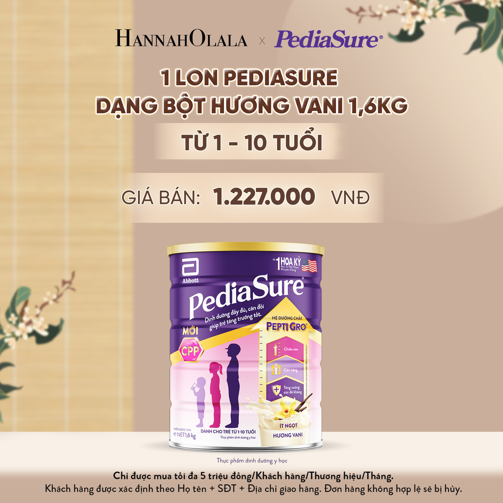  1 LON PEDIASURE DẠNG BỘT HƯƠNG VANI 1,6KG (DÙNG CHO BÉ 1-10 TUỔI) - A805 