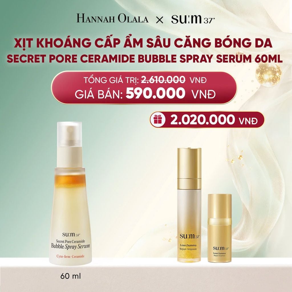  DEAL 40: XỊT KHOÁNG CẤP ẨM SÂU CĂNG BÓNG DA SU:M37 SECRET PORE CERAMIDE BUBBLE SPRAY SERUM 60ML 