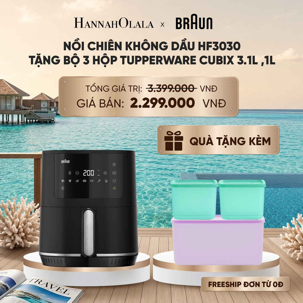  NỒI CHIÊN HF3030 TẶNG BỘ 3 HỘP TUPPERWARE TRỮ KHÔ VÀ MÁT CUBIX 3.1L ,1L_ D1055 