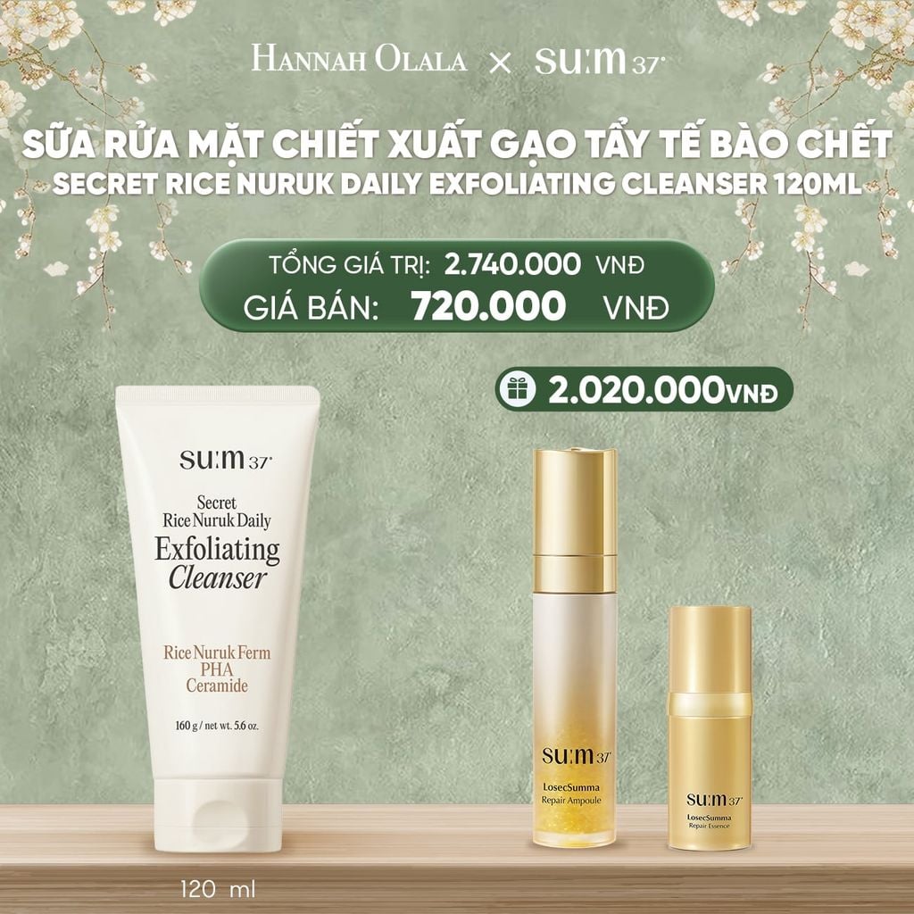  DEAL38: SỮA RỬA MẶT CHIẾT XUẤT GẠO TẨY TẾ BÀO CHẾT SU:M37 SECRET RICE NURUK DAILY EXFOLIATING CLEANSER 160G 