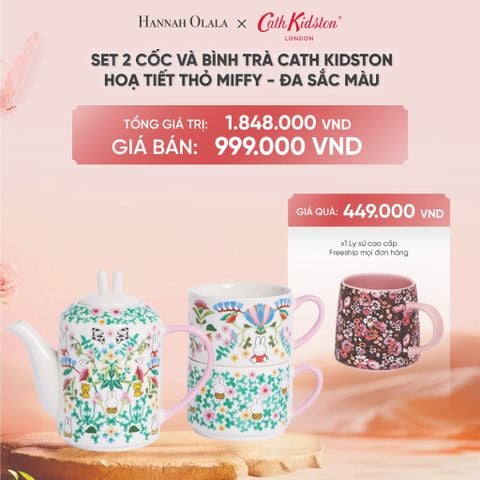  DEAL 14: SET 2 CỐC VÀ BÌNH TRÀ CATH KIDSTON PHONG CÁCH ANH QUỐC HOẠ TIẾT THỎ MIFFY - ĐA SẮC MÀU 