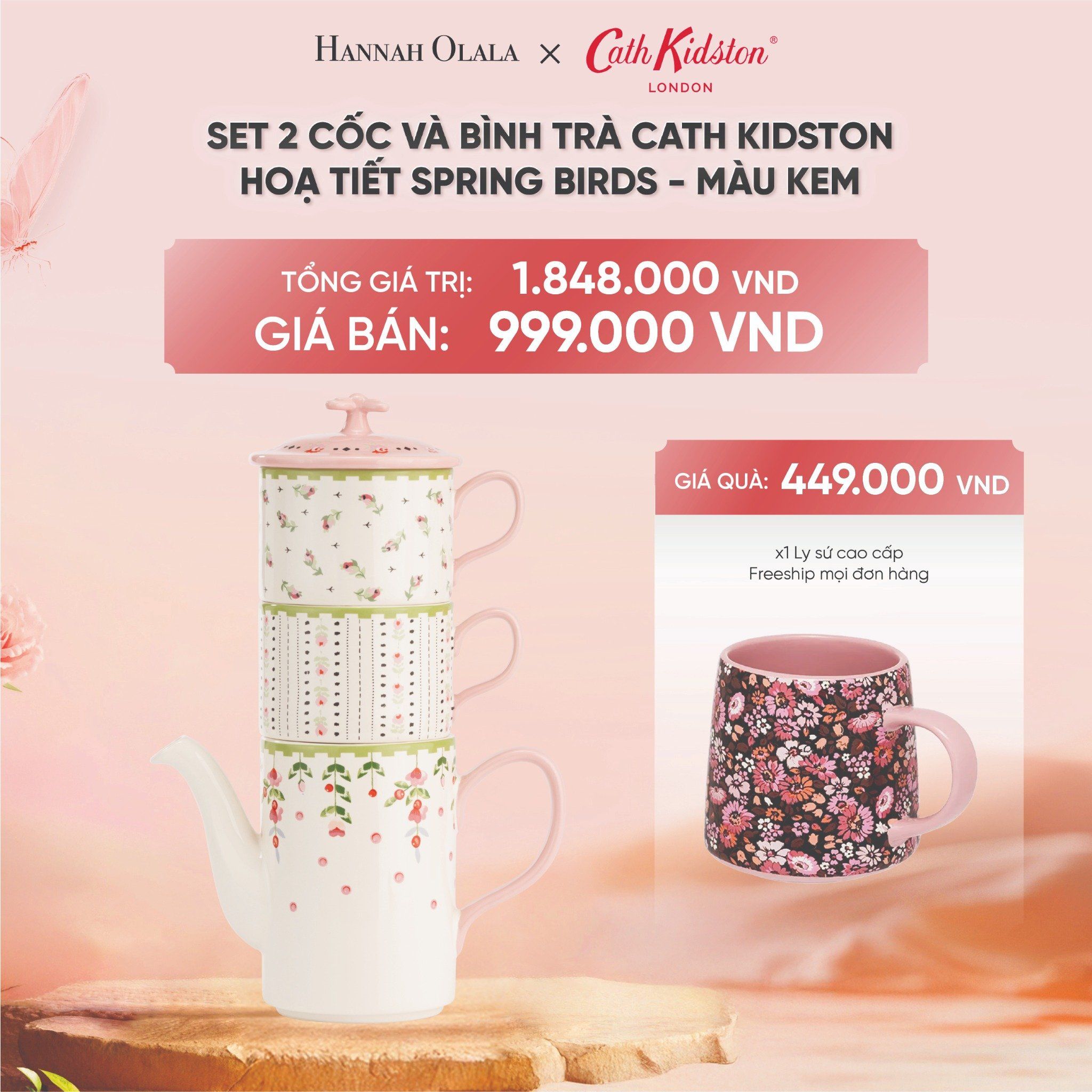  DEAL 14: SET 2 CỐC VÀ BÌNH TRÀ CATH KIDSTON PHONG CÁCH ANH QUỐC HOẠ TIẾT THỎ MIFFY - ĐA SẮC MÀU 