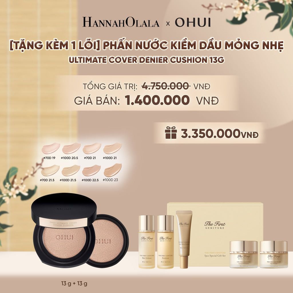  [TẶNG KÈM 1 LÕI] PHẤN NƯỚC KIỀM DẦU MỎNG NHẸ OHUI ULTIMATE COVER DENIER CUSHION 13G - A5 